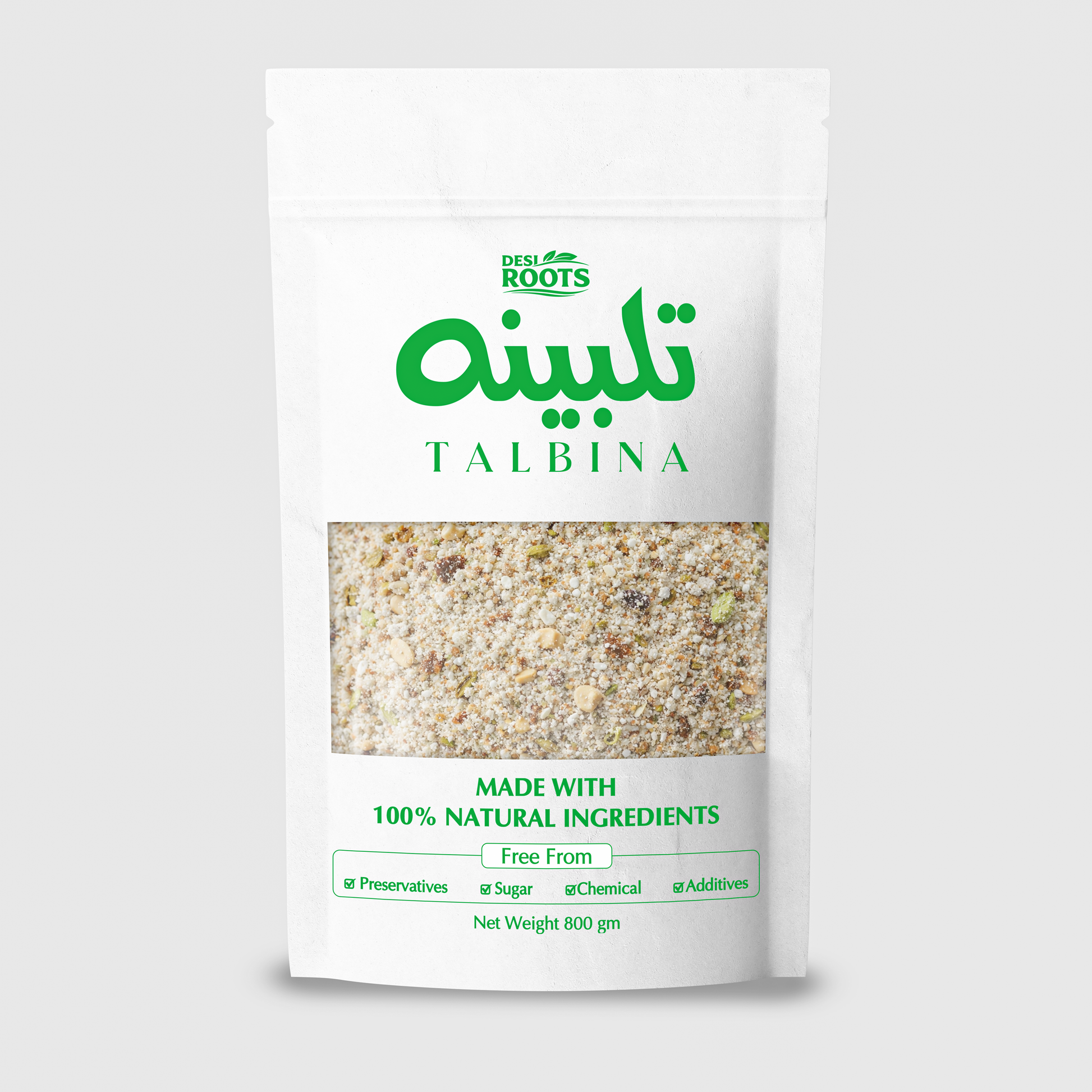 800g pouch of talbina made with 100% natural ingredients, no preservatives or additives